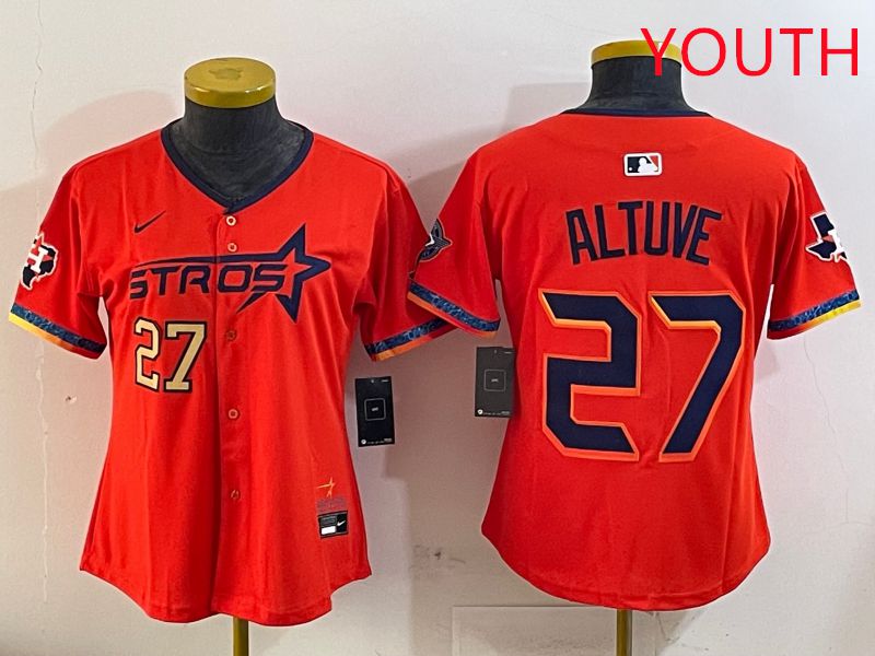 Youth Houston Astros #27 Altuve Orange Fourth generation Joint Name Nike 2025 MLB Jersey style 3